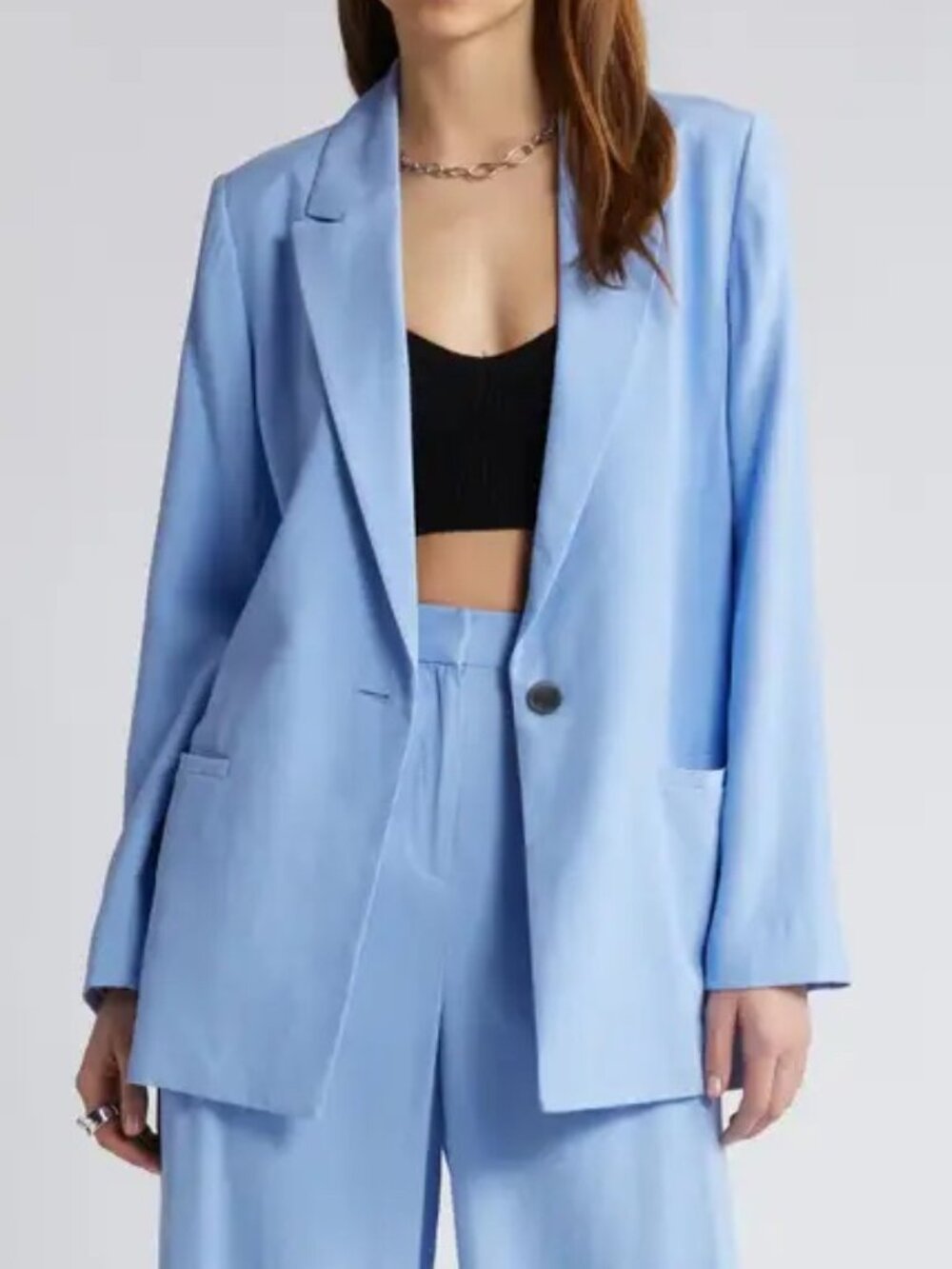 Nordstrom Open Edit Women's Light Blue Single-Button Blazer